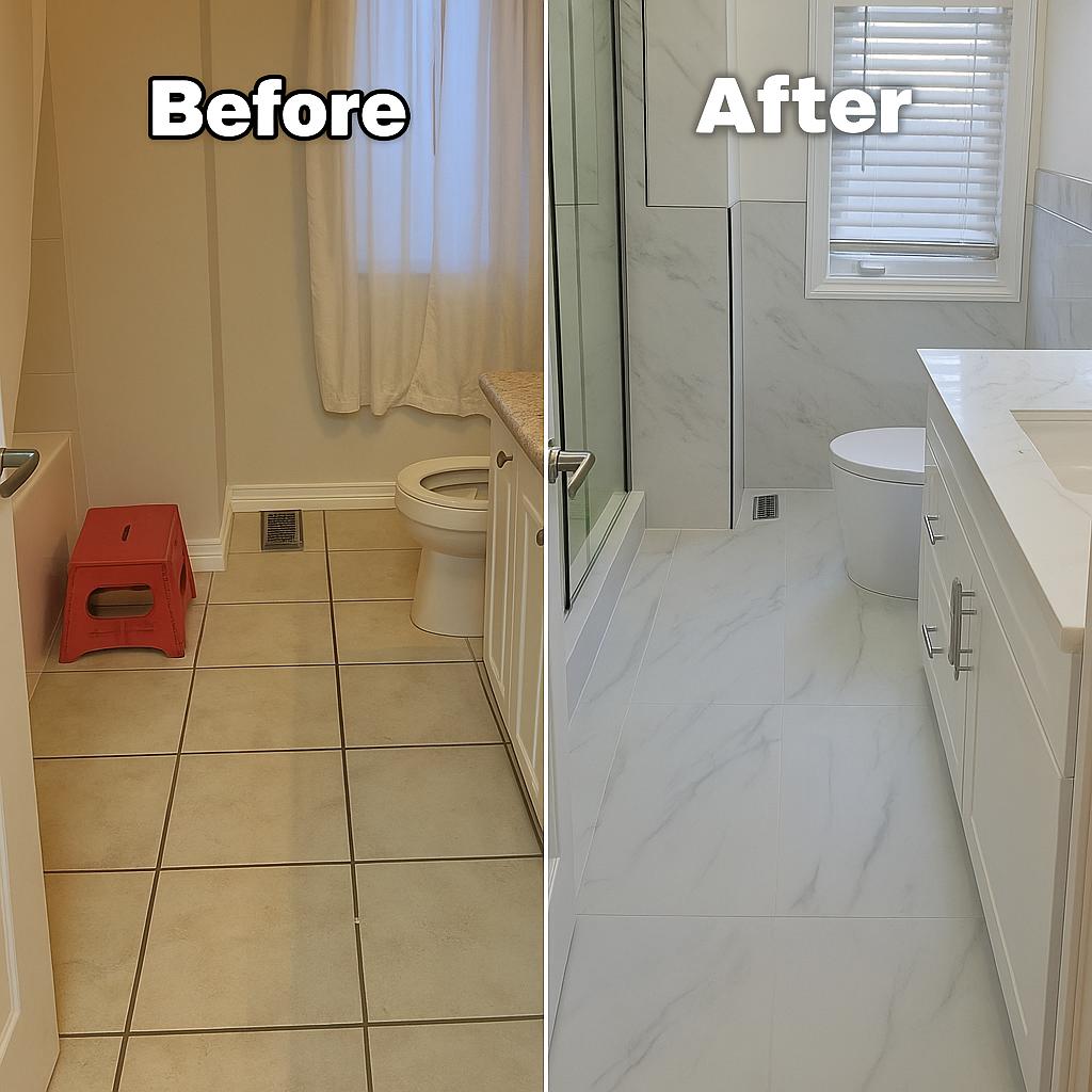 Bathroom Transformation - From Beige Tile to Modern Marble Look